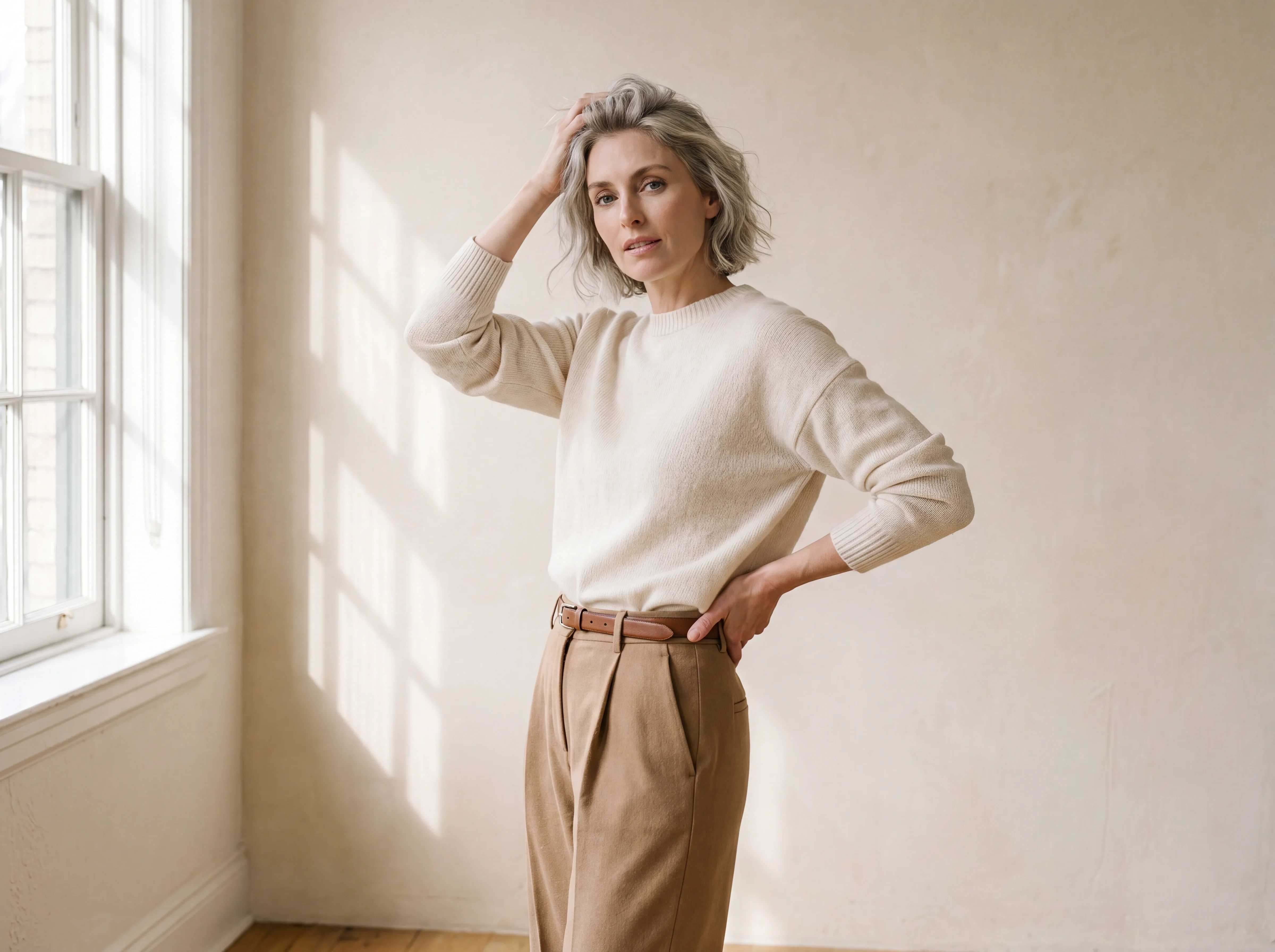 A model in an expressive, directed pose