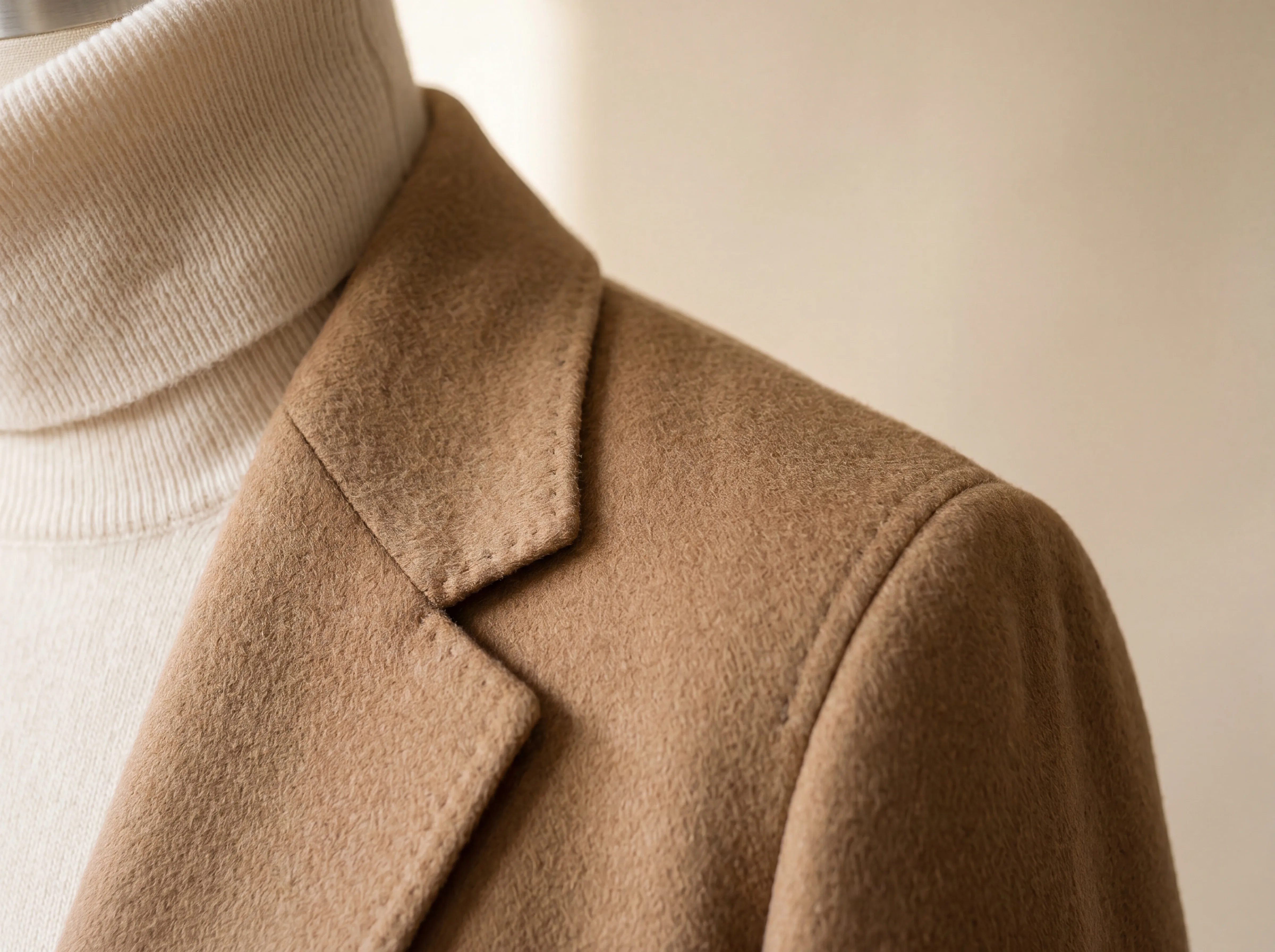 A crisp, finished knit-and-coat collar detail