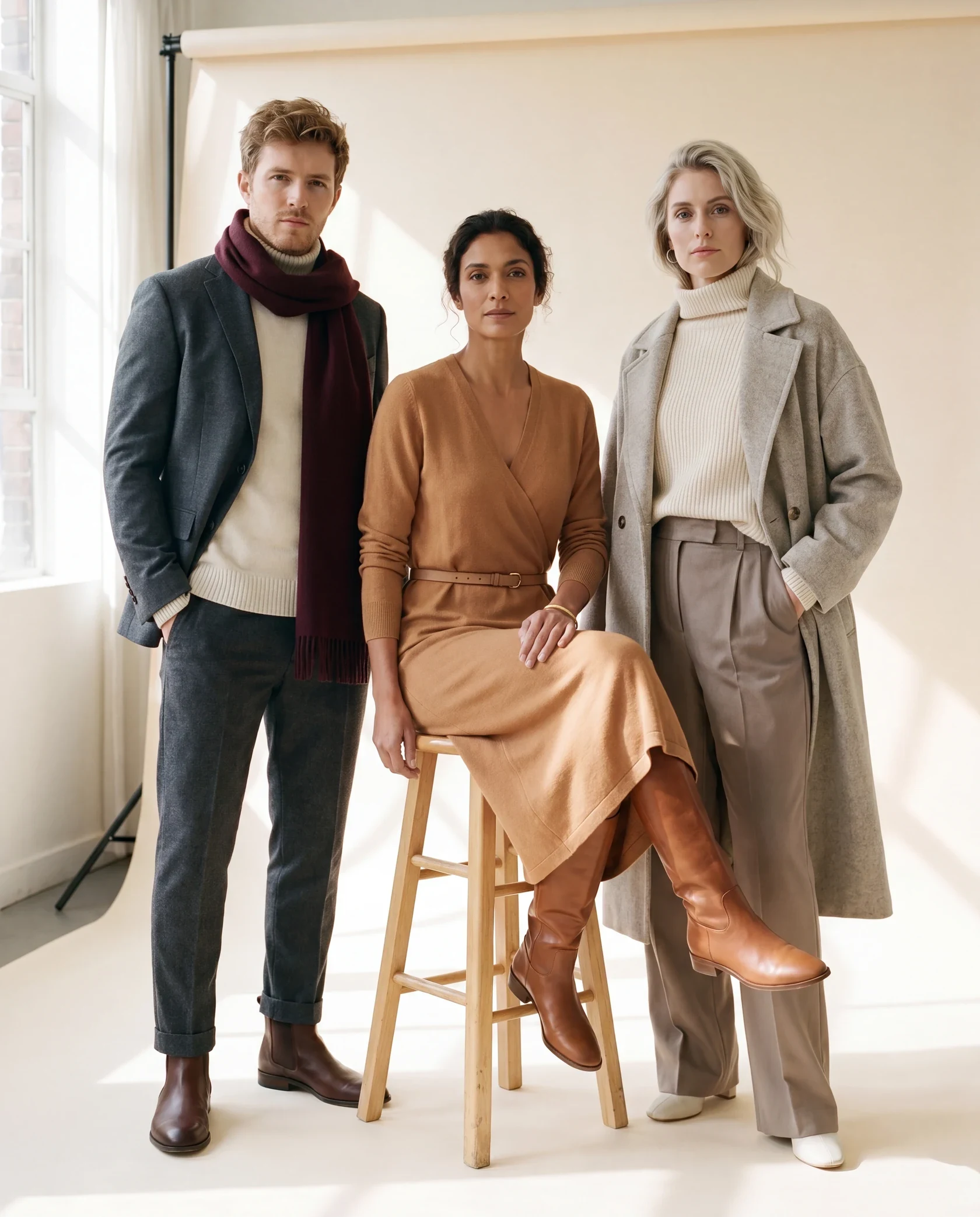 Full-bleed hero: one fashion collection on models, a single consistent campaign look, full-width
