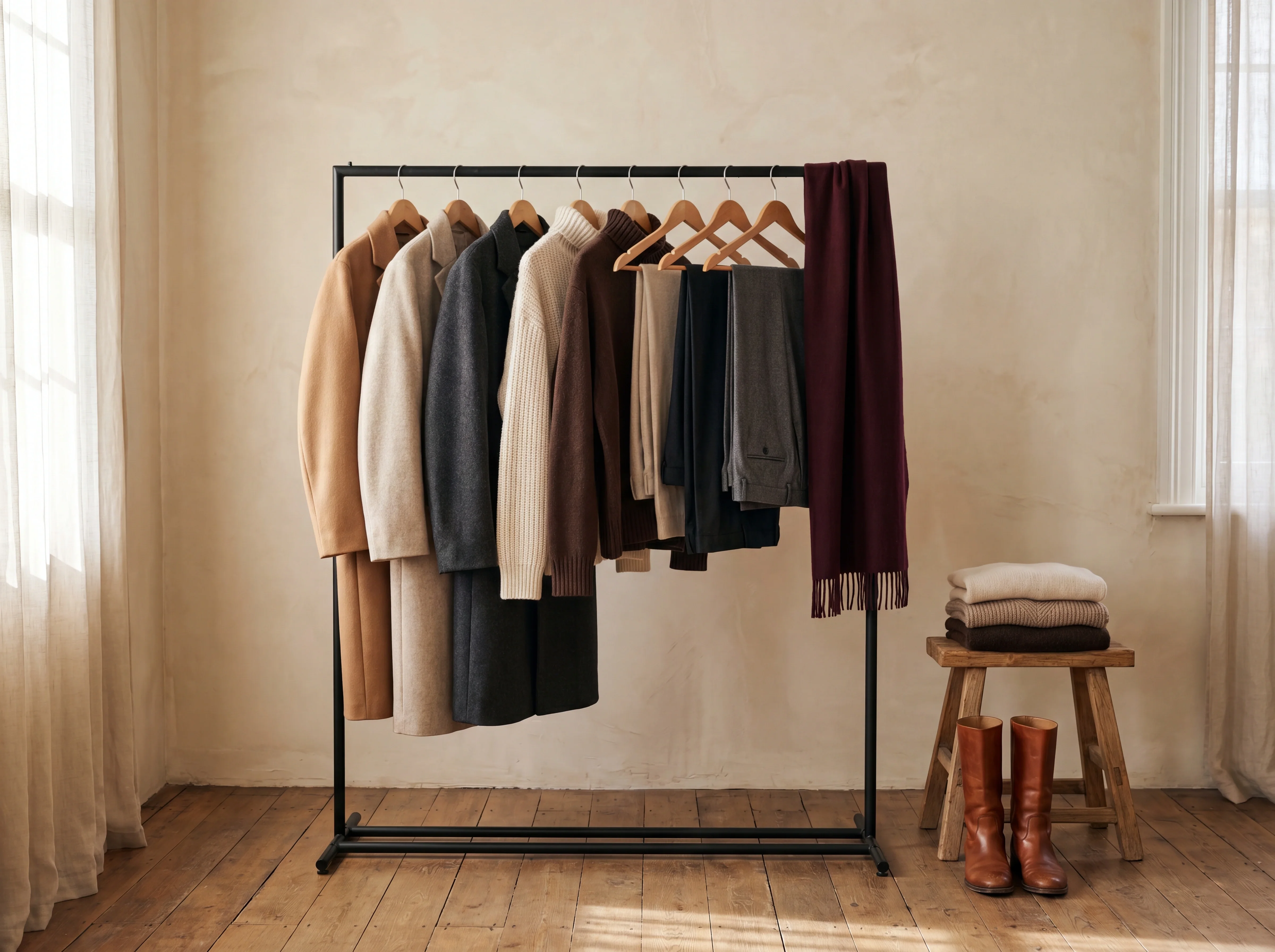 A rail holding a finished, colour-coordinated collection