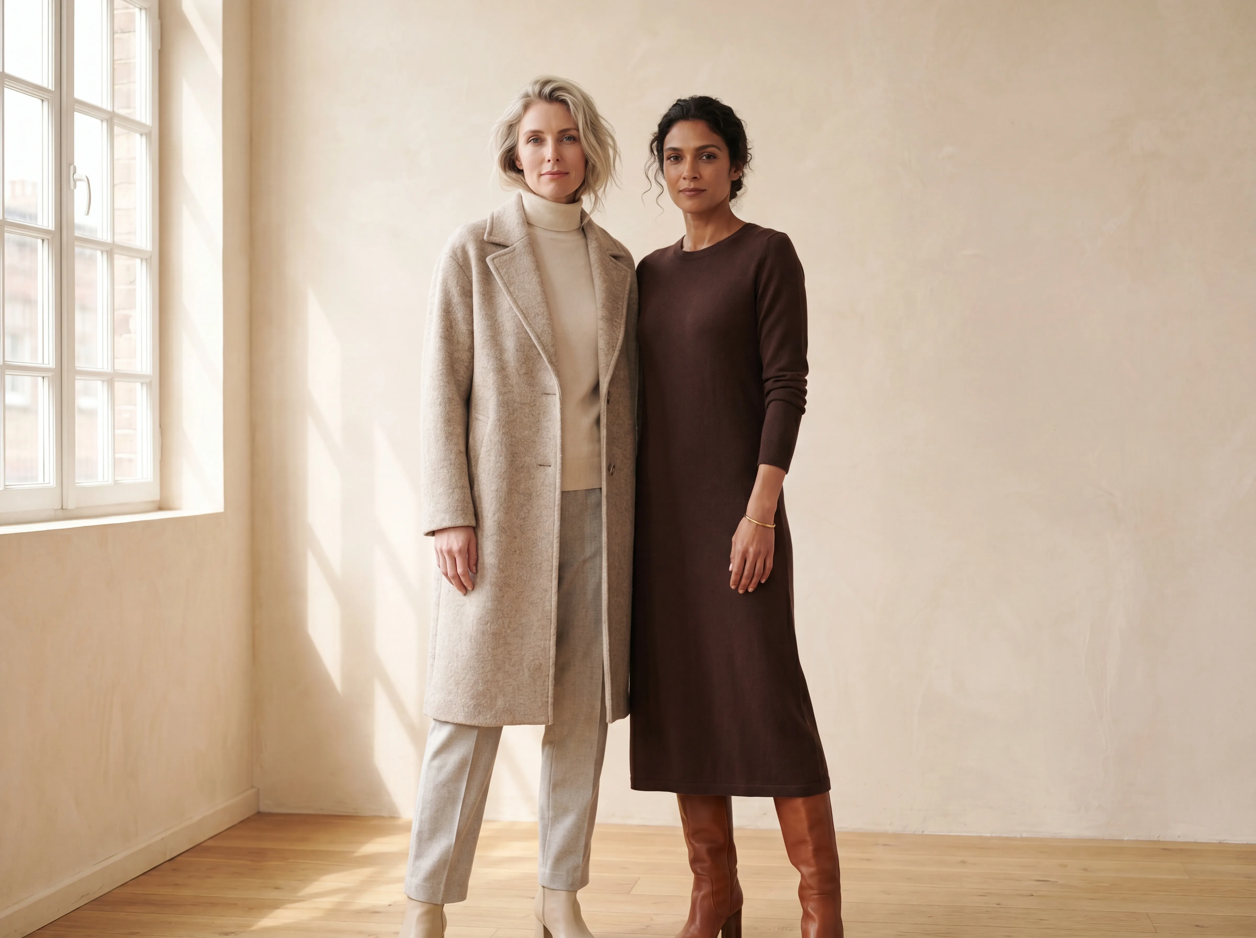 Two models in coordinated looks from a finished campaign